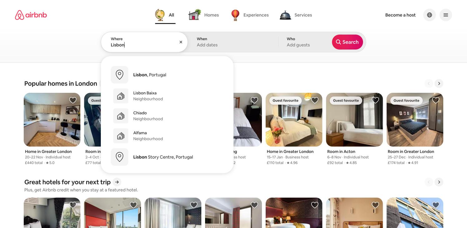 Airbnb — Destination suggestions