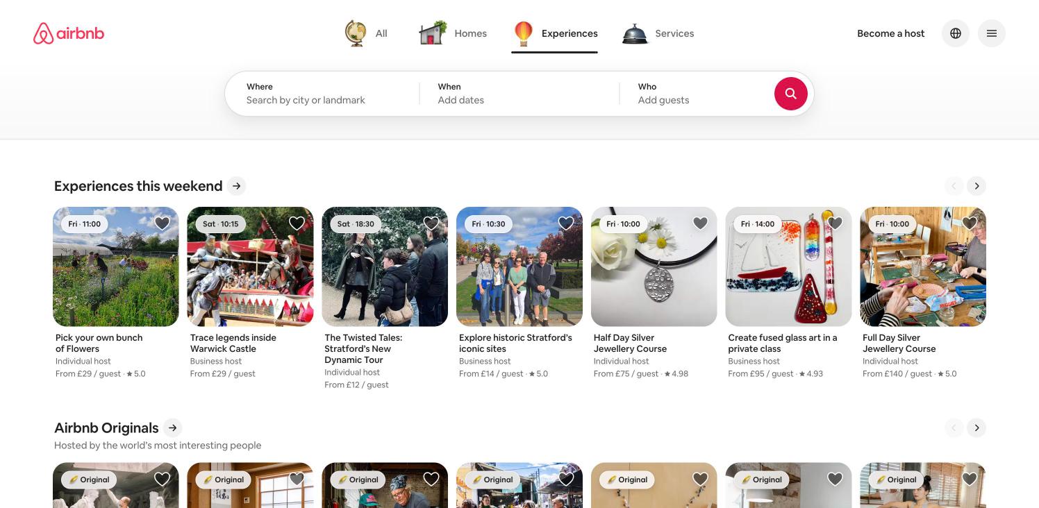 Airbnb Experiences tab