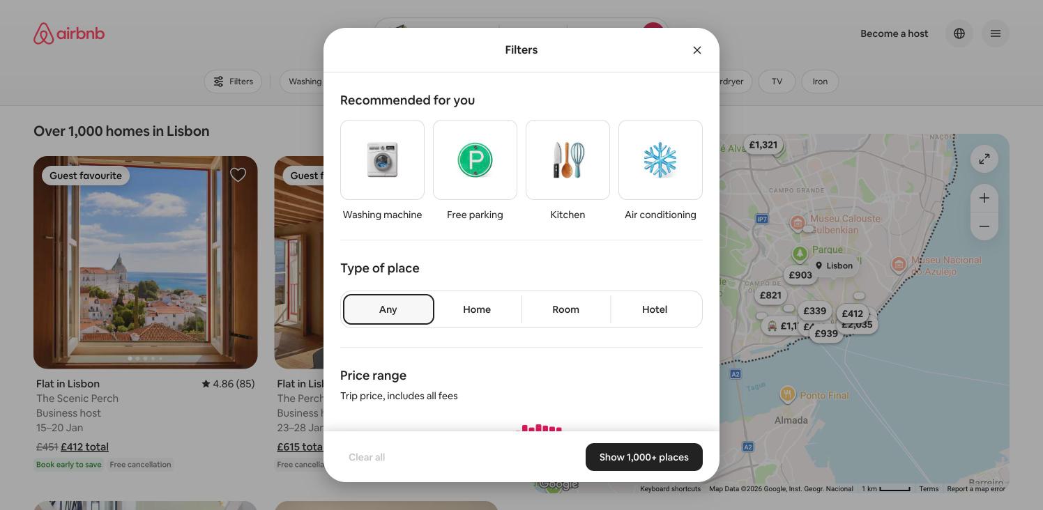 Airbnb Filters overlay