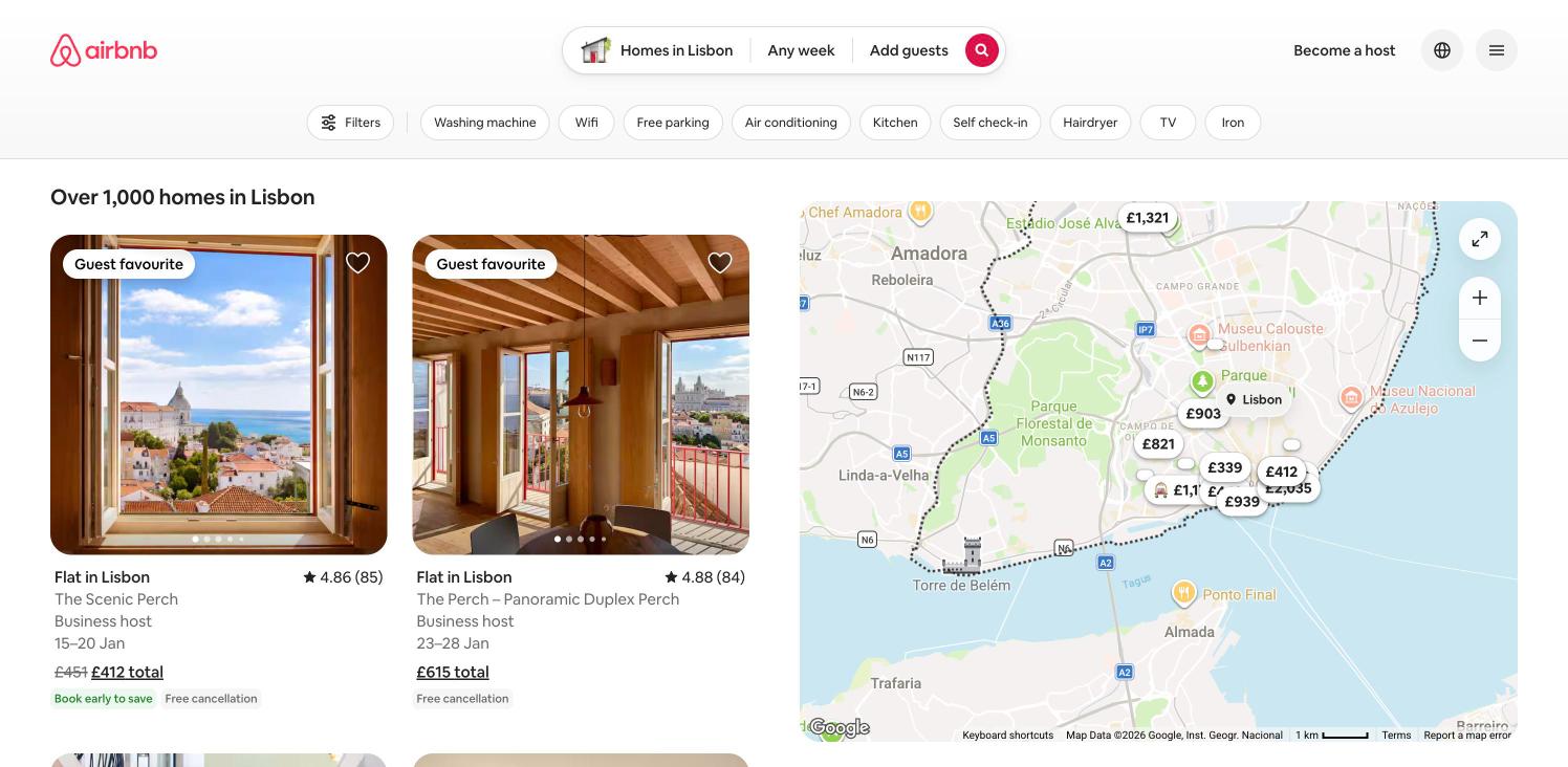 Airbnb — Search results with map