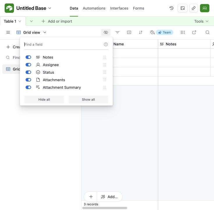 Airtable — Field visibility