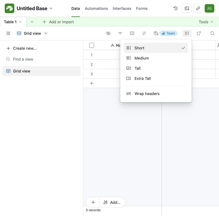 Airtable — Row density
