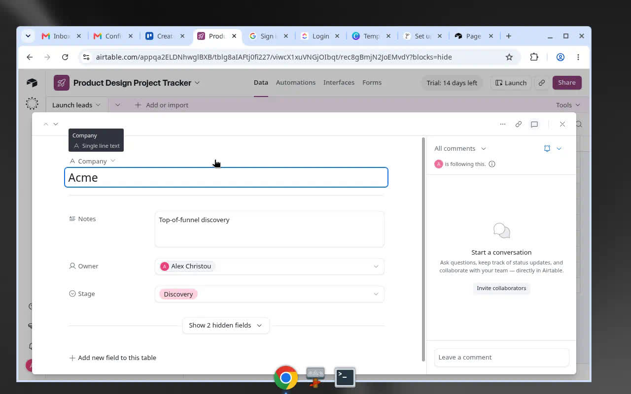 Airtable — Acme record detail