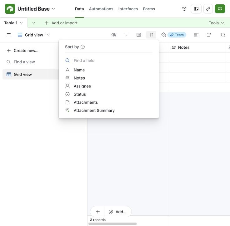 Airtable Sort records