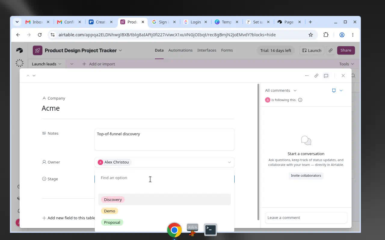Airtable — Stage selector