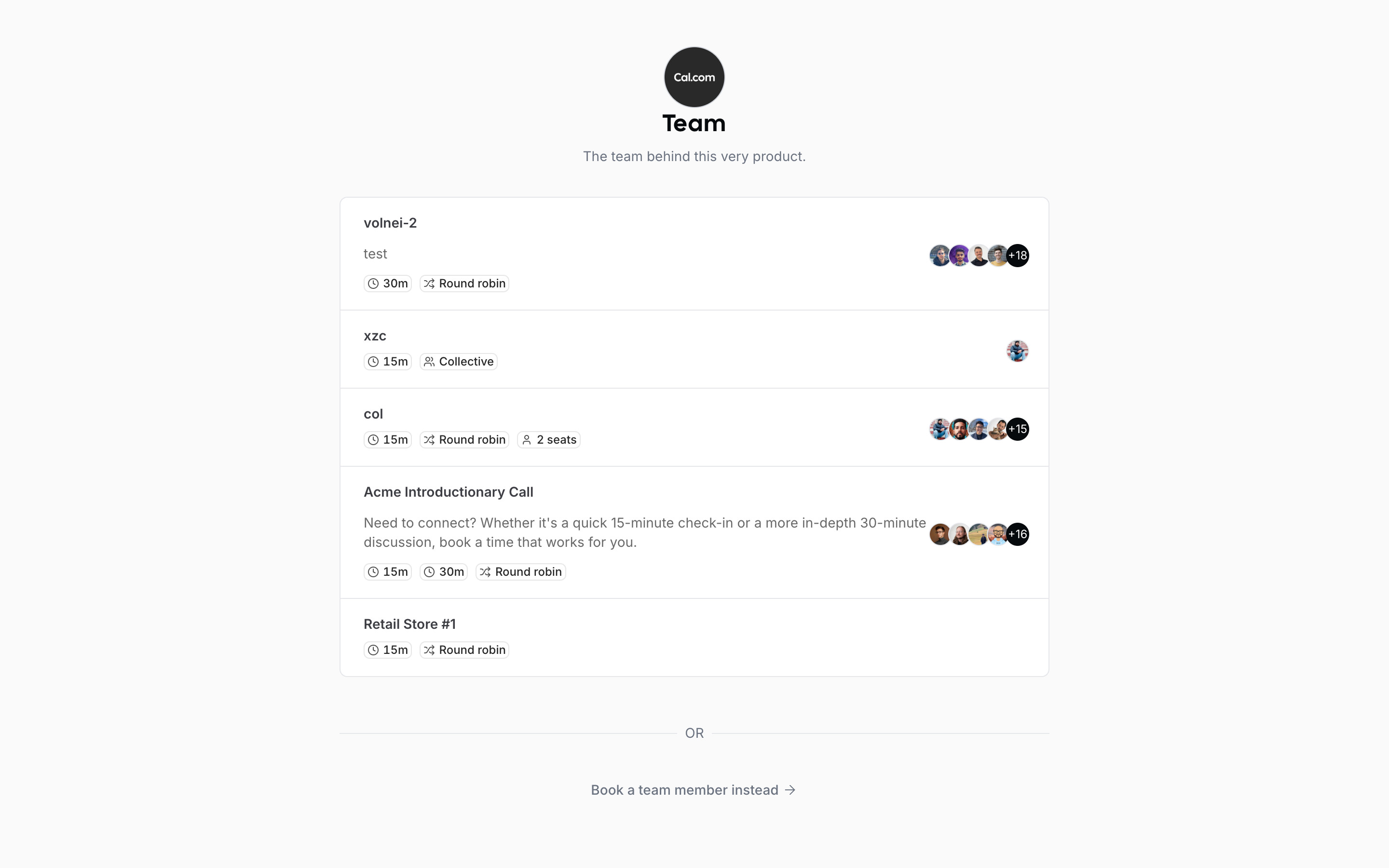 Cal.com Team page