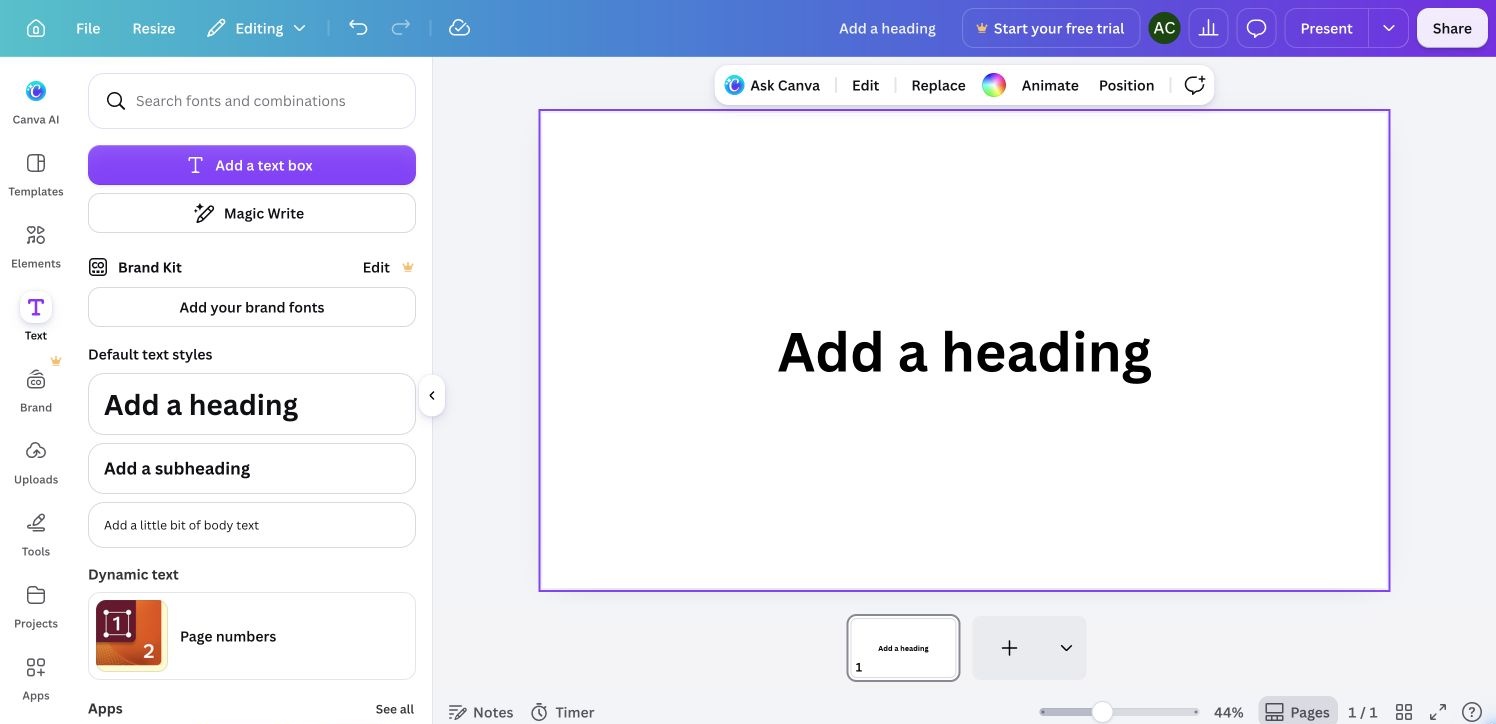 Canva — Selected presentation page