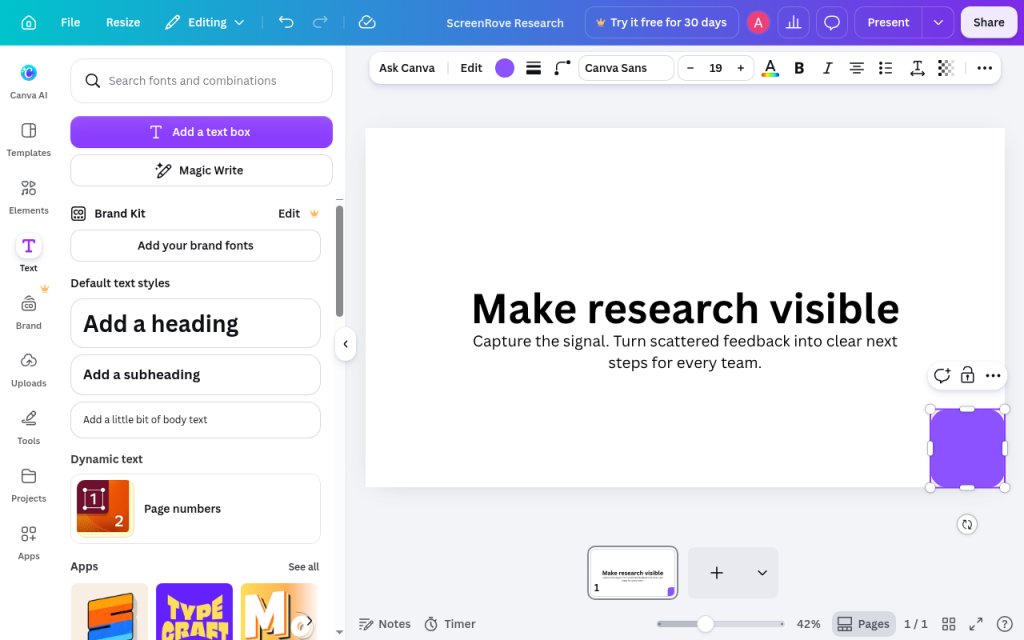 Canva — Text panel