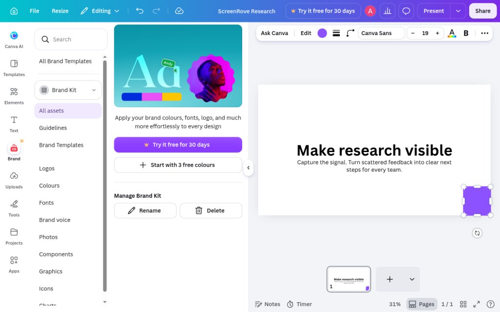 Canva — Brand panel