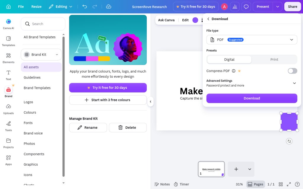 Canva — Download settings