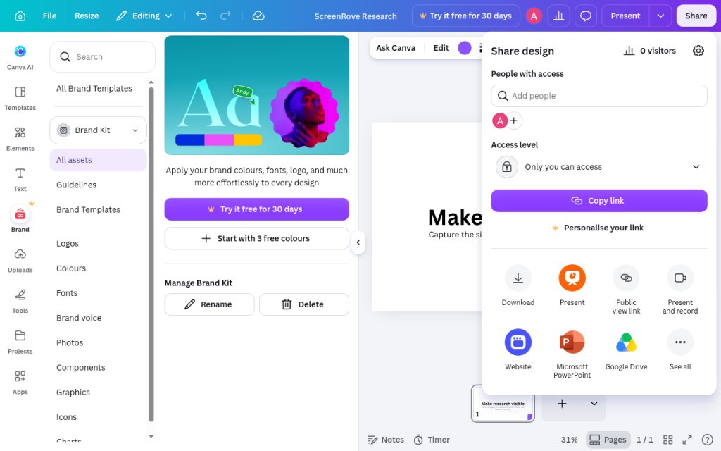 Canva — Share modal