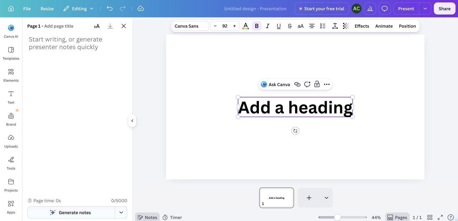 Canva Speaker notes