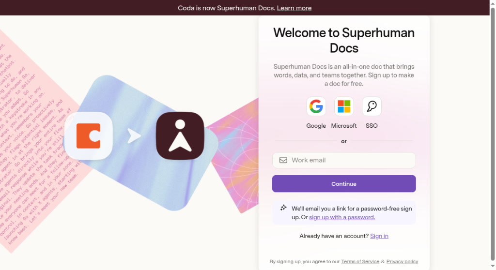 Coda — Superhuman Docs signup