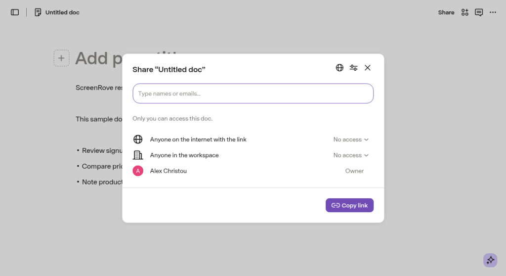 Coda Share/settings dialog