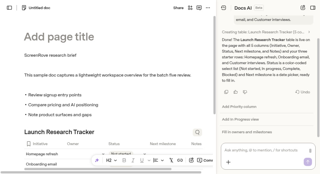 Coda Launch Research Tracker