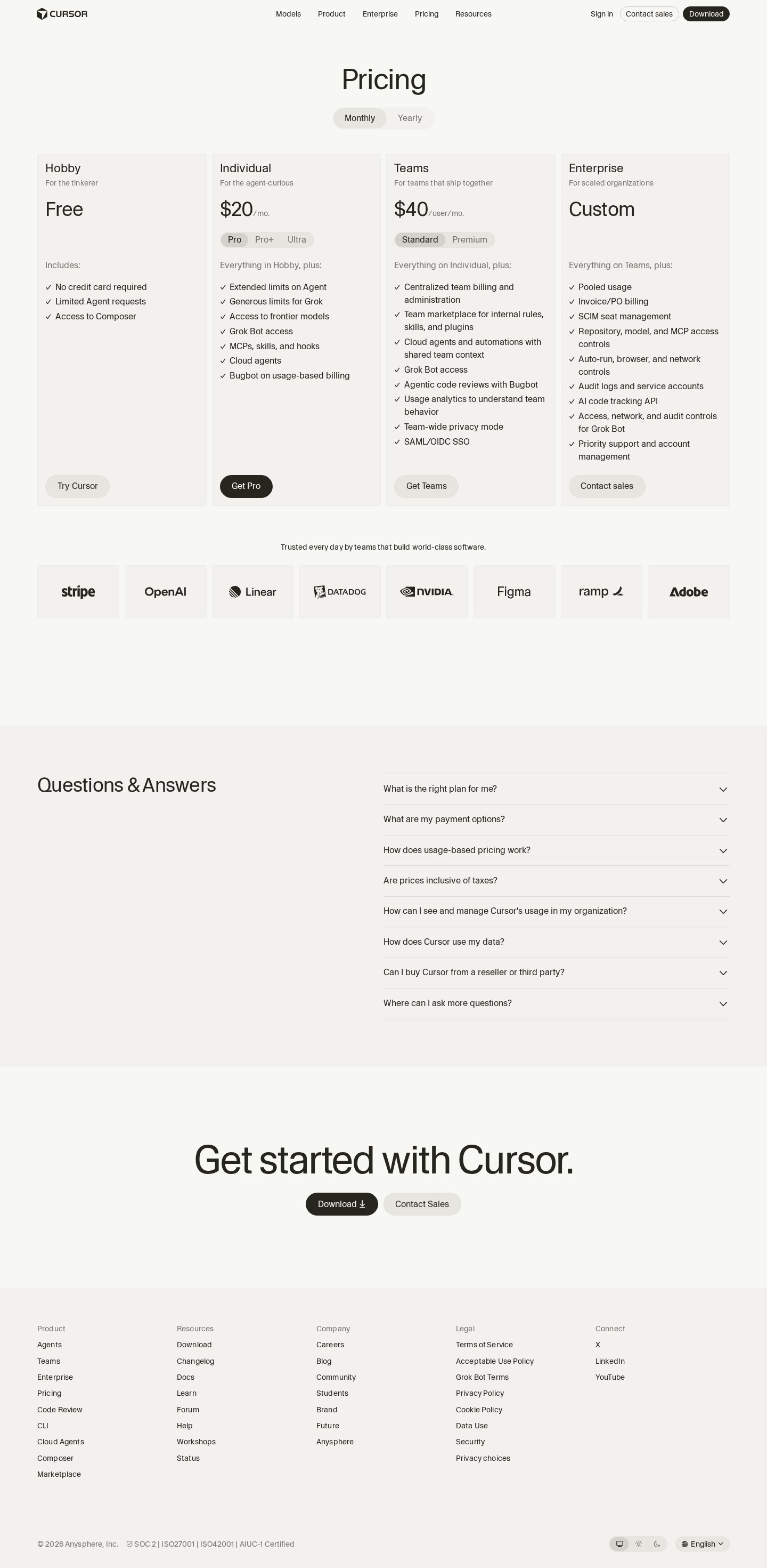 Cursor — Pricing