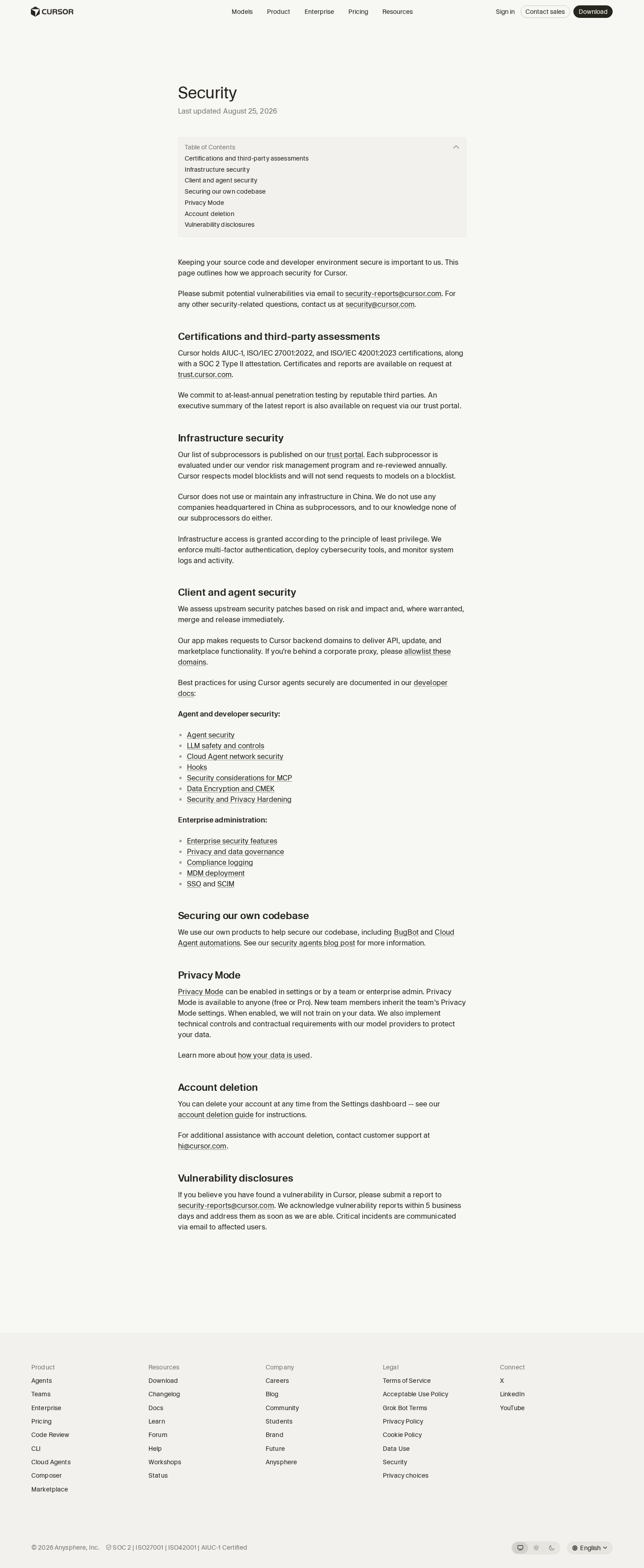 Cursor — Security