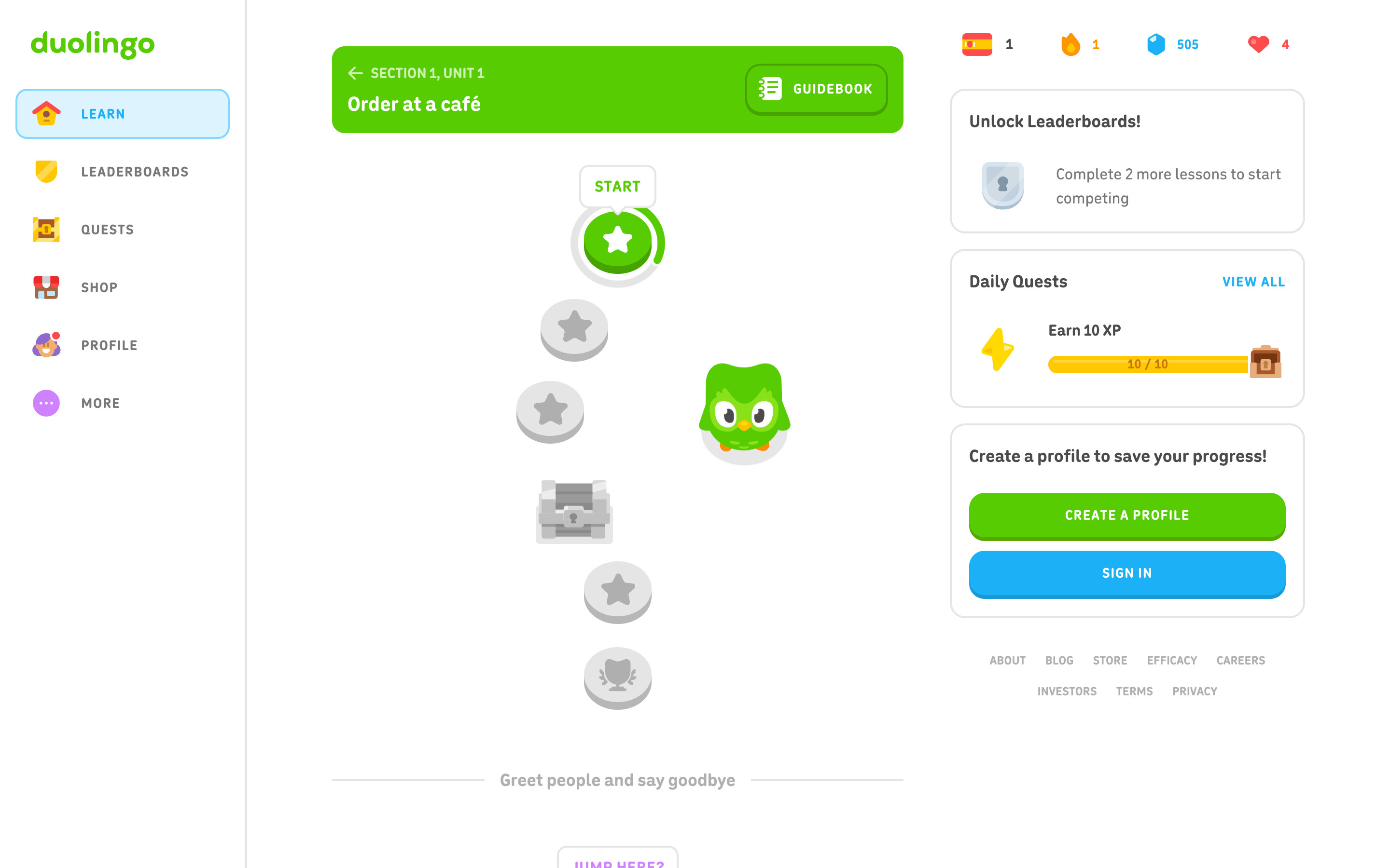 Duolingo Learn path (guest)