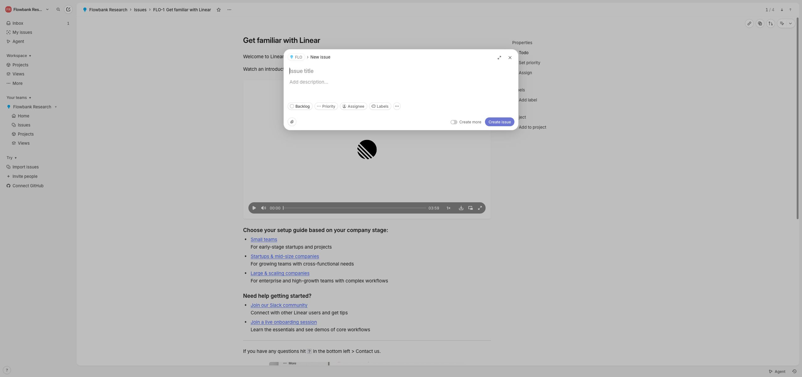 Linear New issue composer