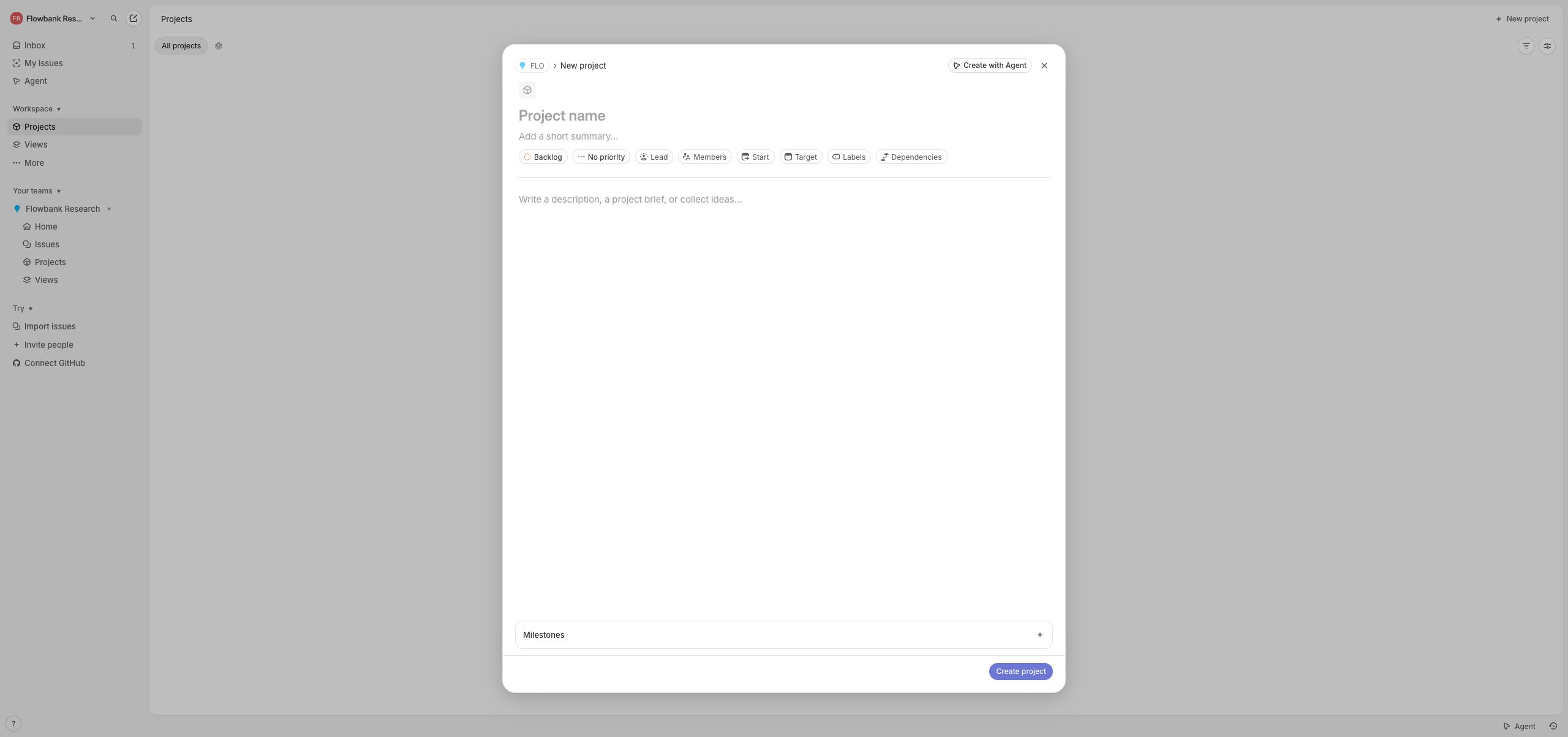 Linear New project composer
