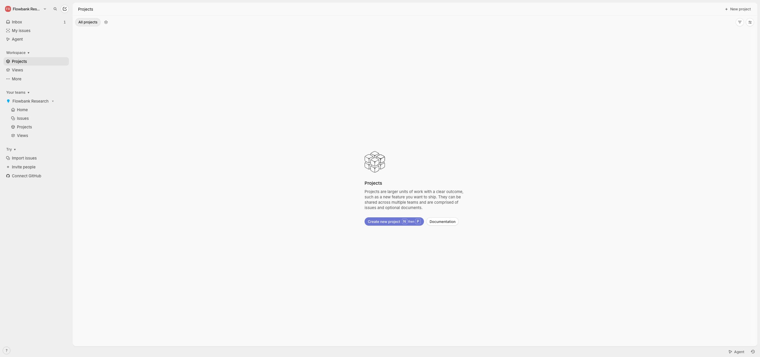 Linear Projects empty state