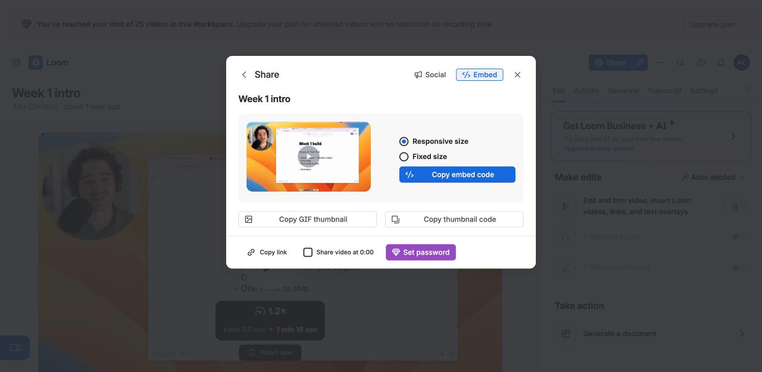 Loom — Embed tab