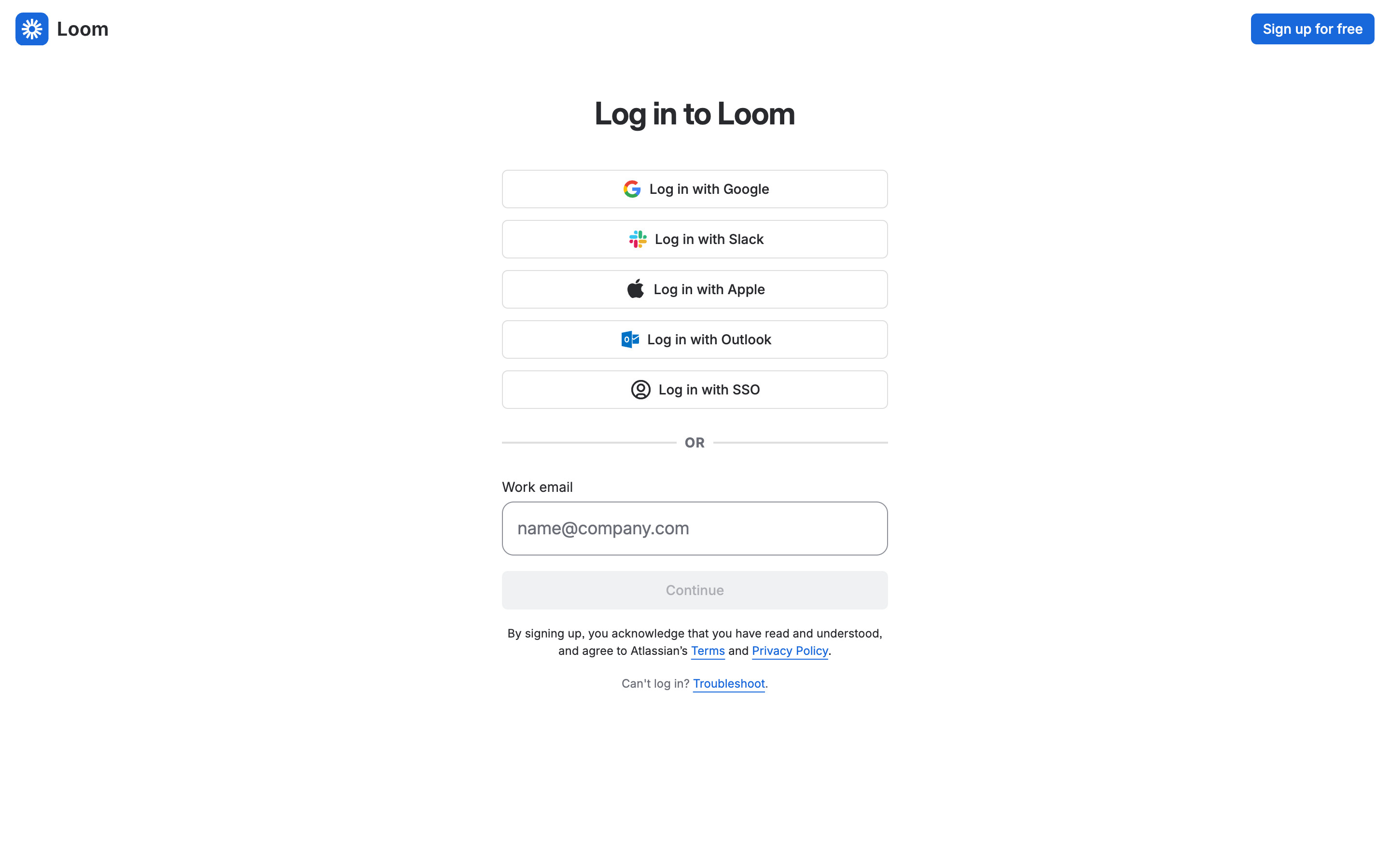Loom — Log in, logged out