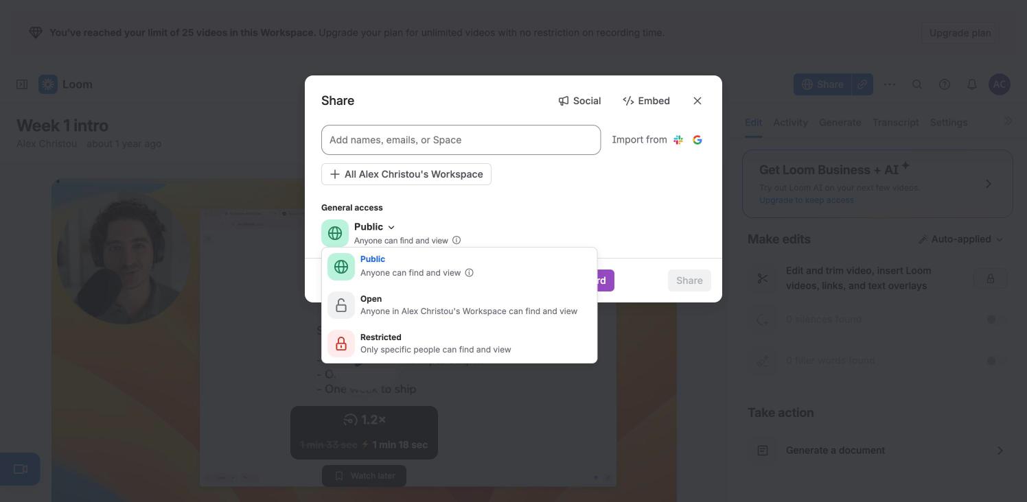 Loom — General access options