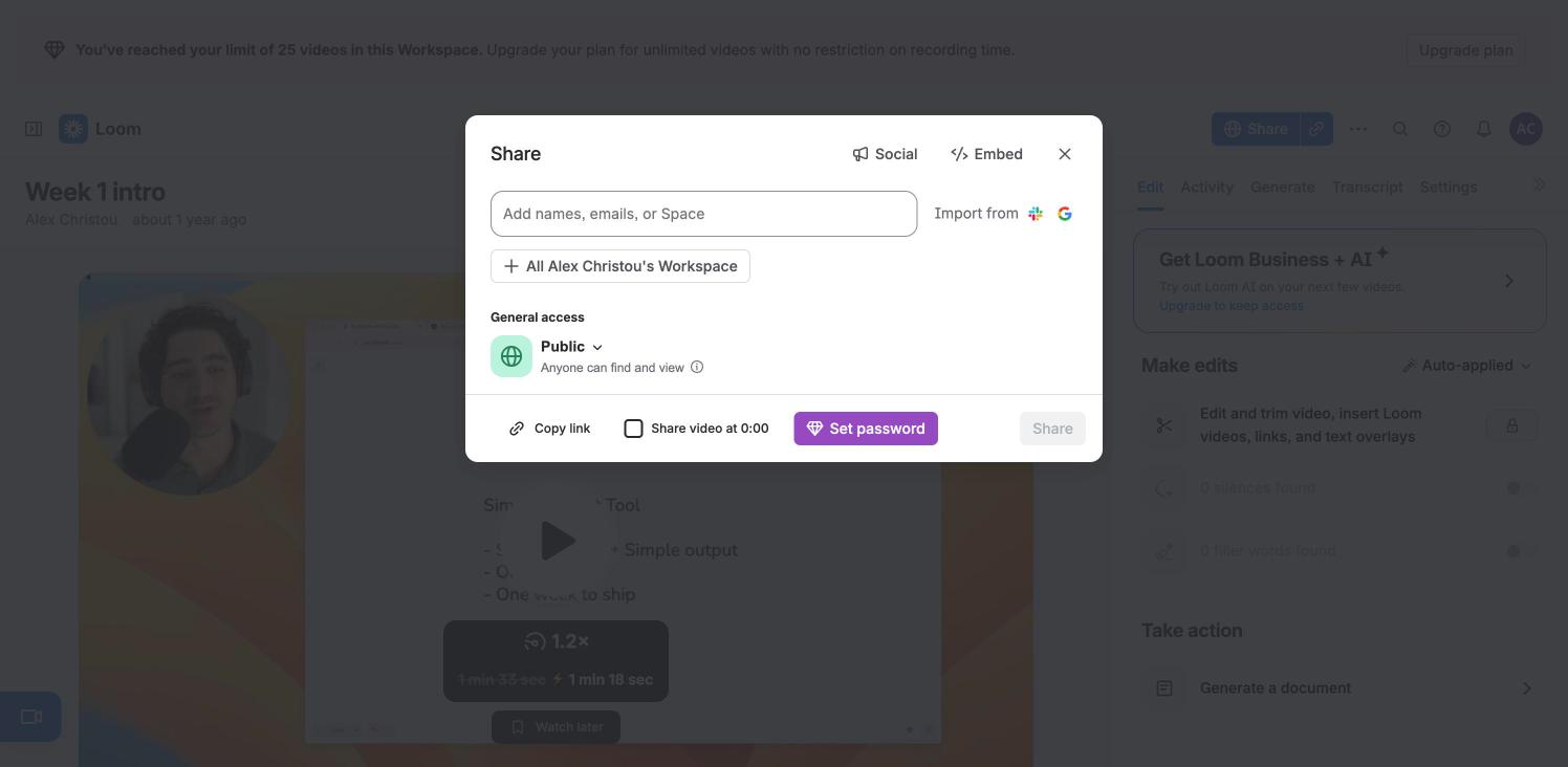 Loom — Share modal