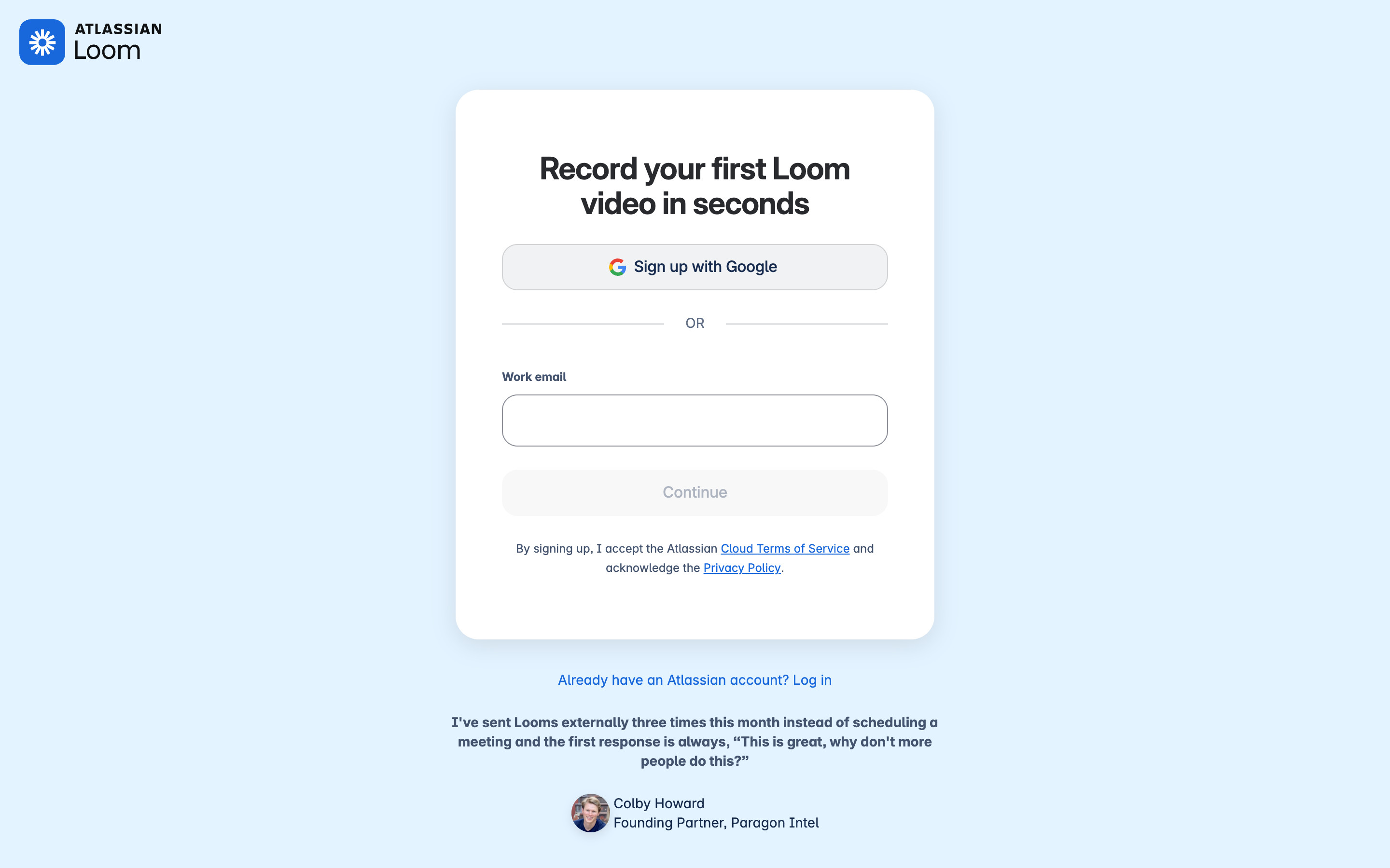 Loom — Sign up, logged out