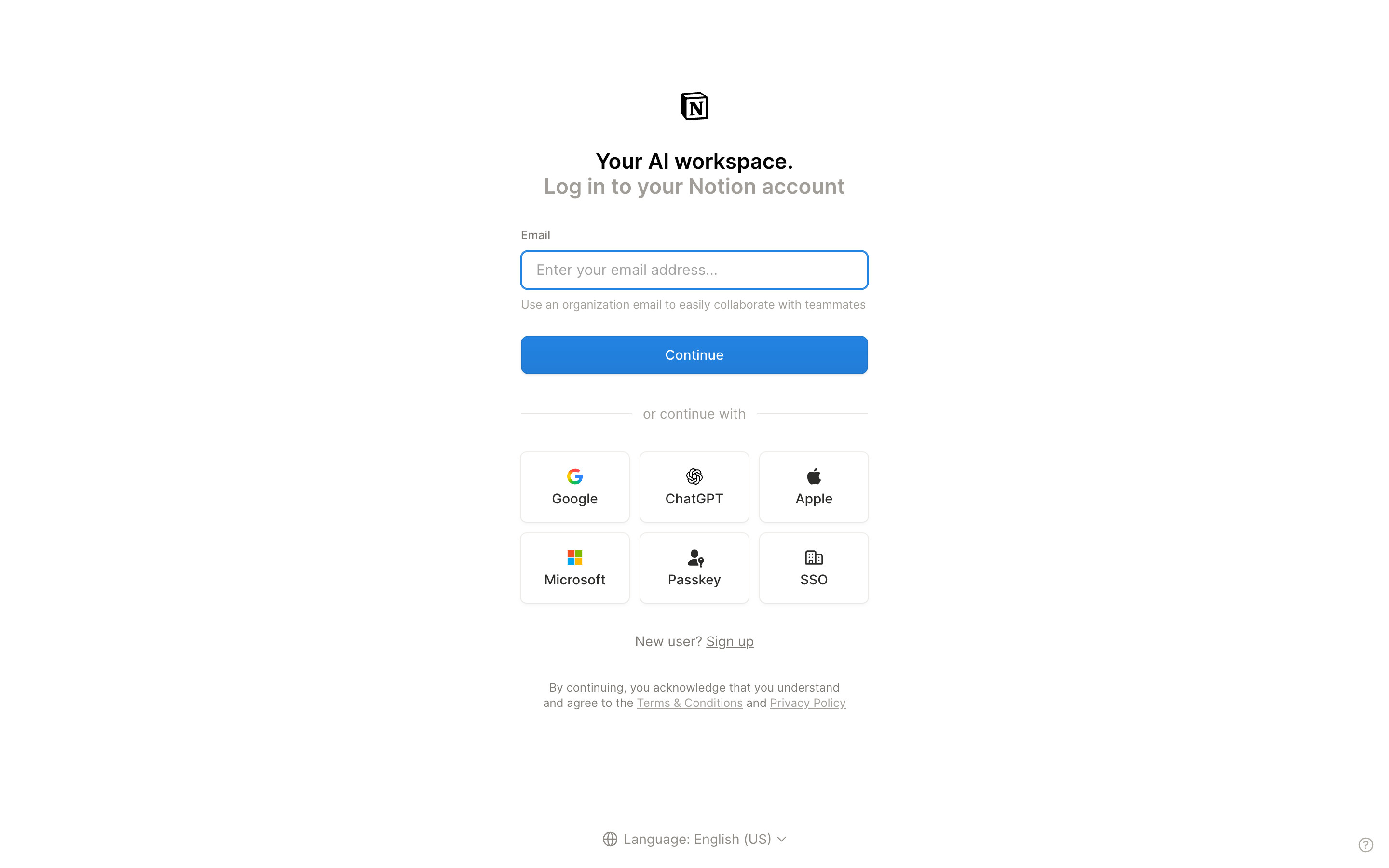 Notion — Log in screen from Get template