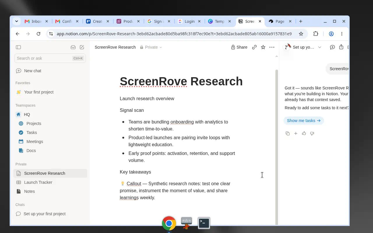 Notion — Populated page, Share closed