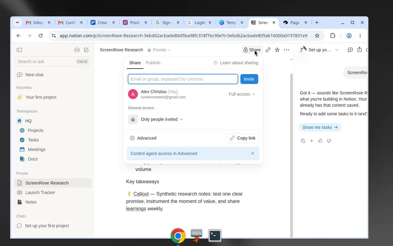 Notion — Share modal open