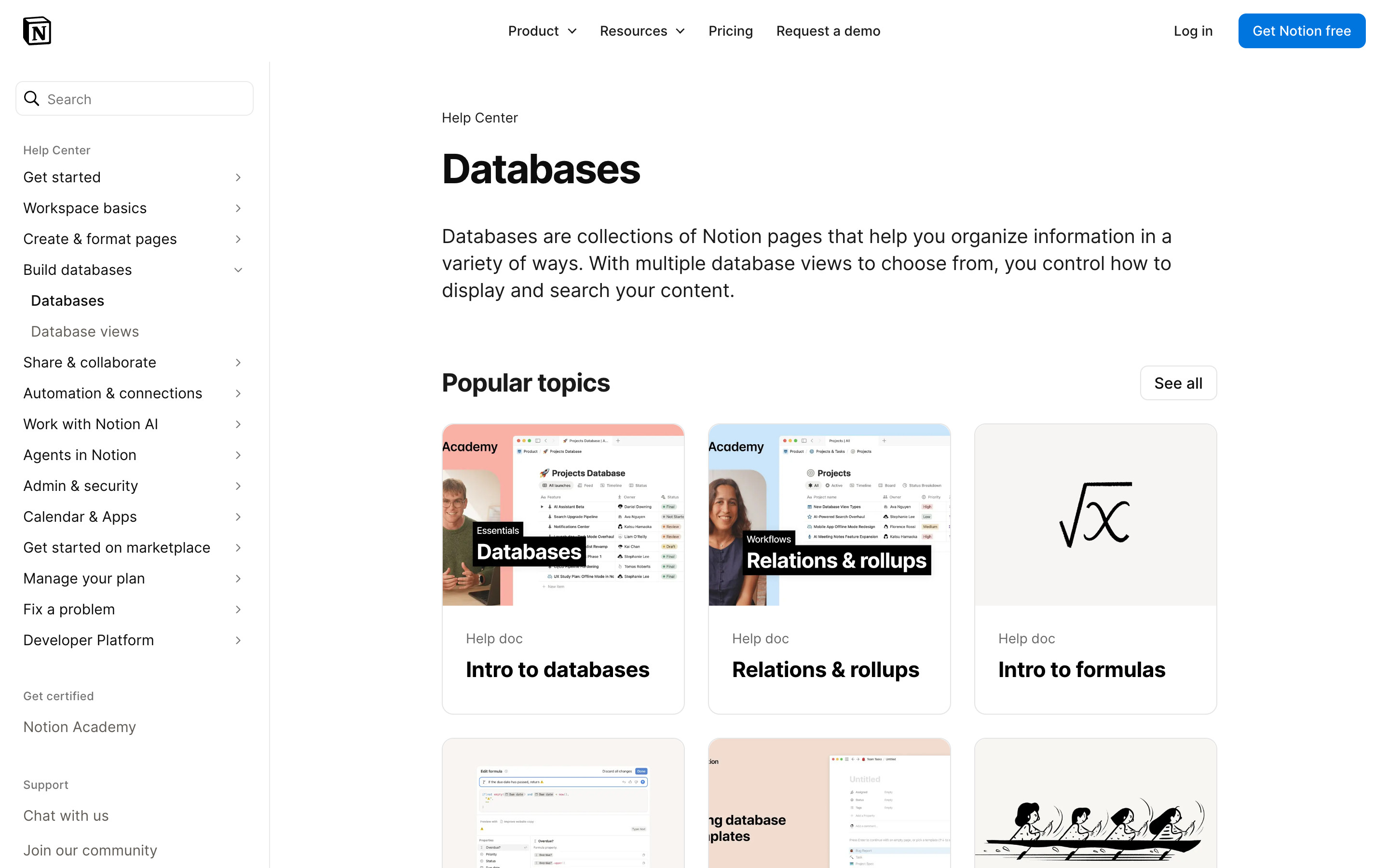 Notion Help category: Databases