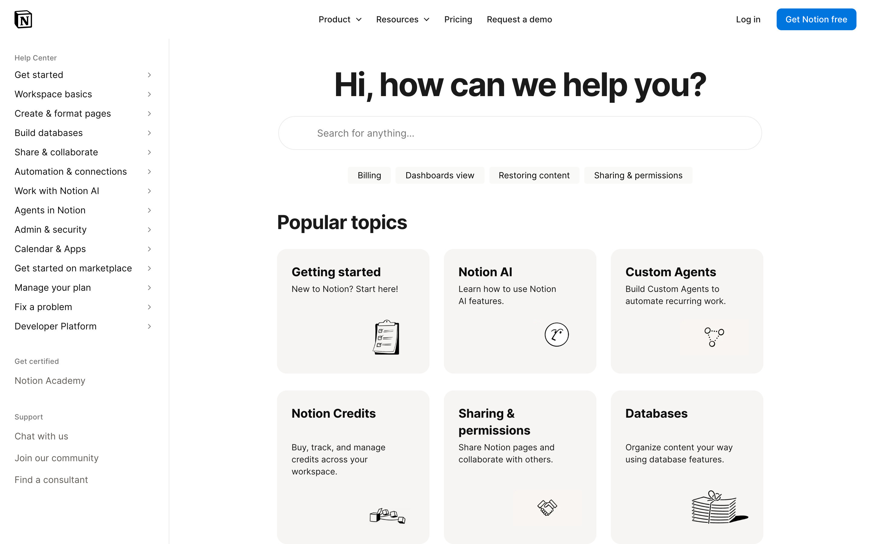 Notion Help Center home