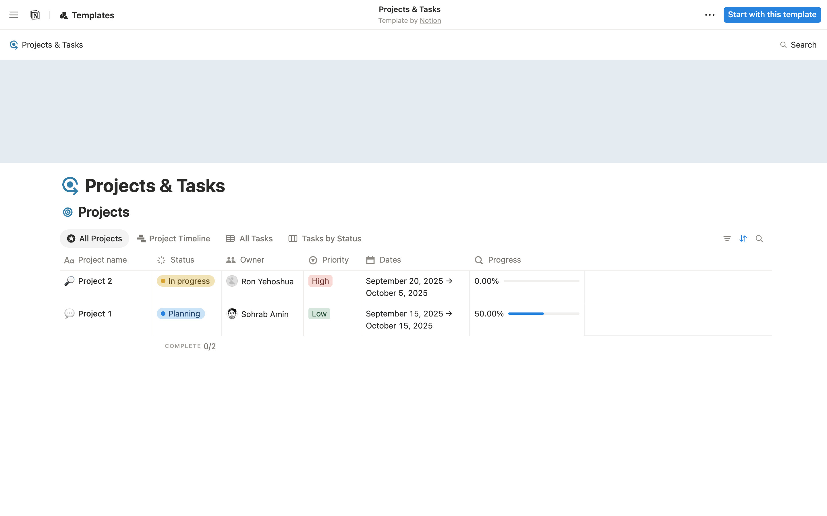 Notion Database table view