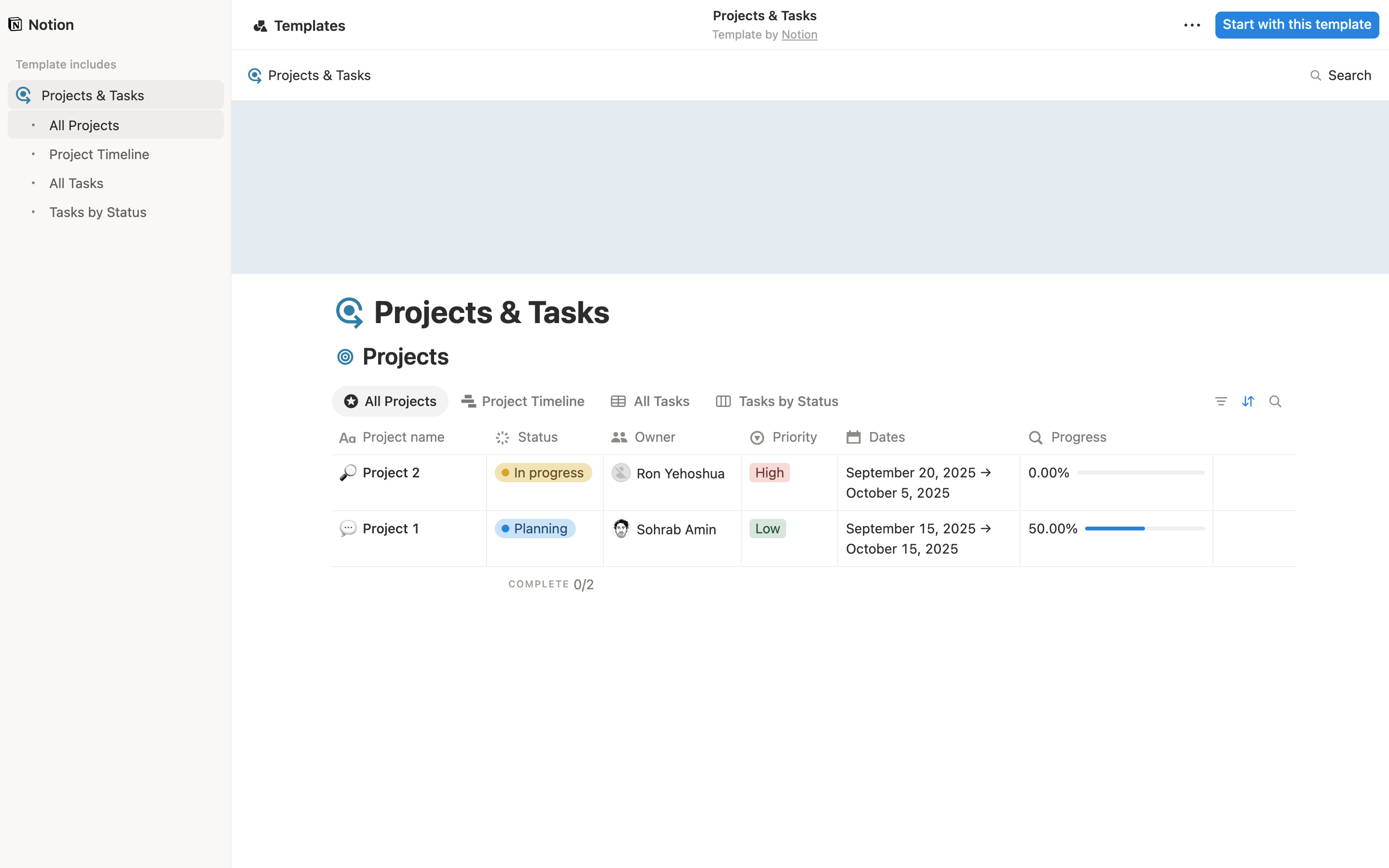Notion Template sidebar