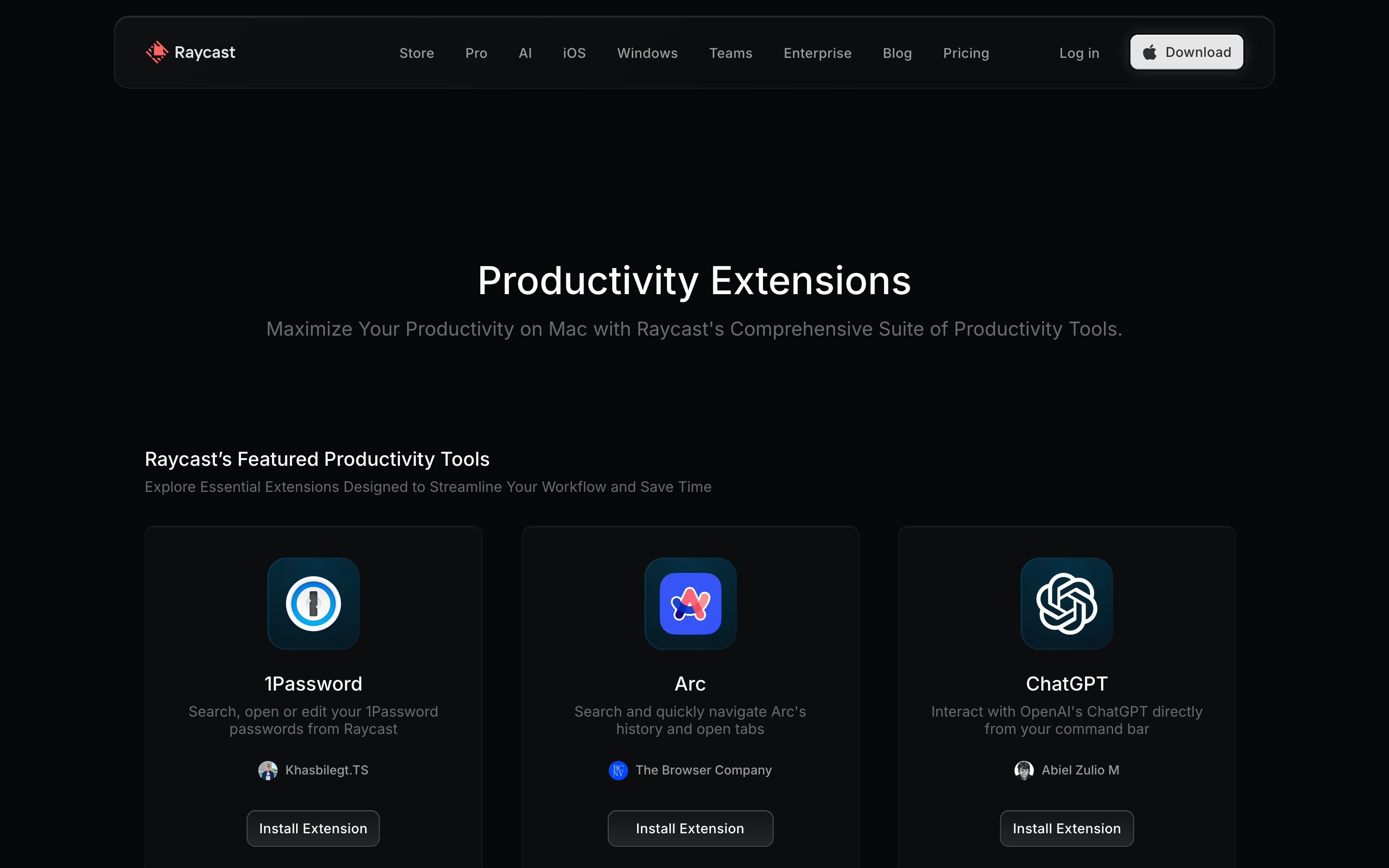 Raycast Category page