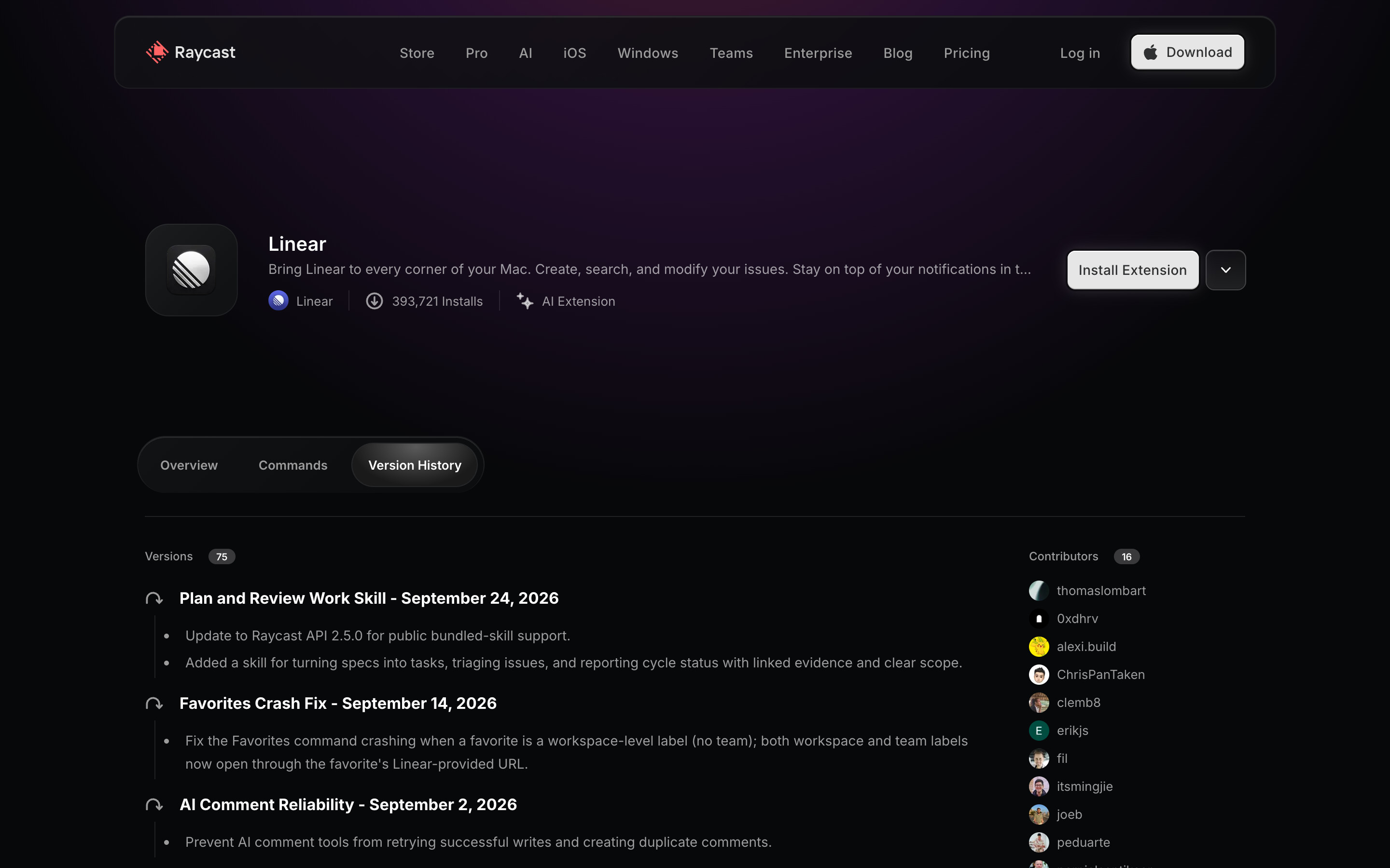 Raycast Extension version history