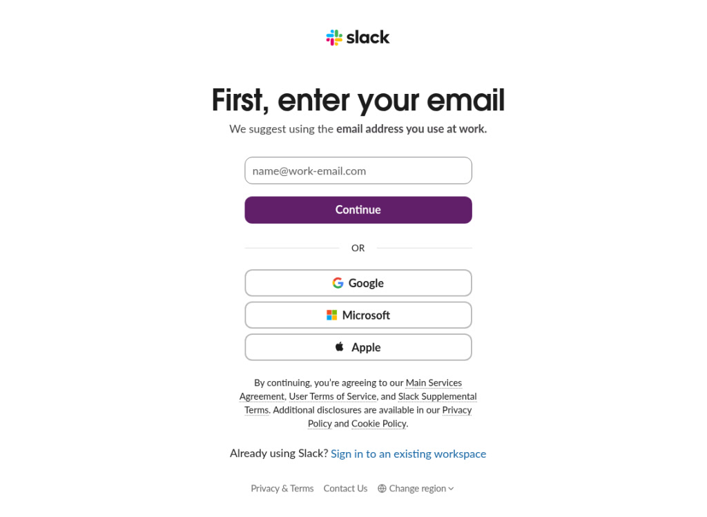 Slack — Create new workspace