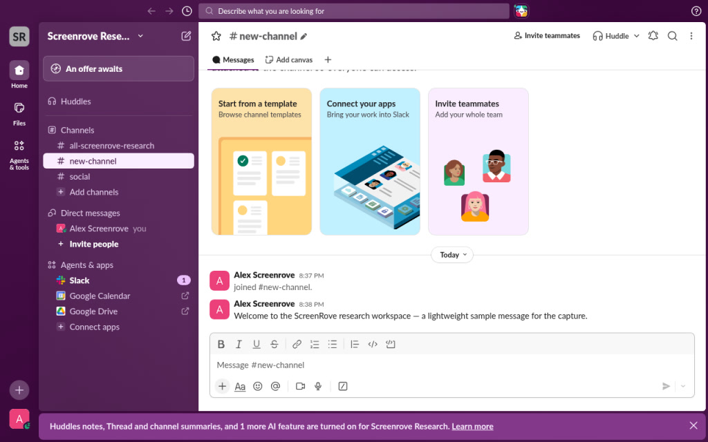 Slack New channel + onboarding