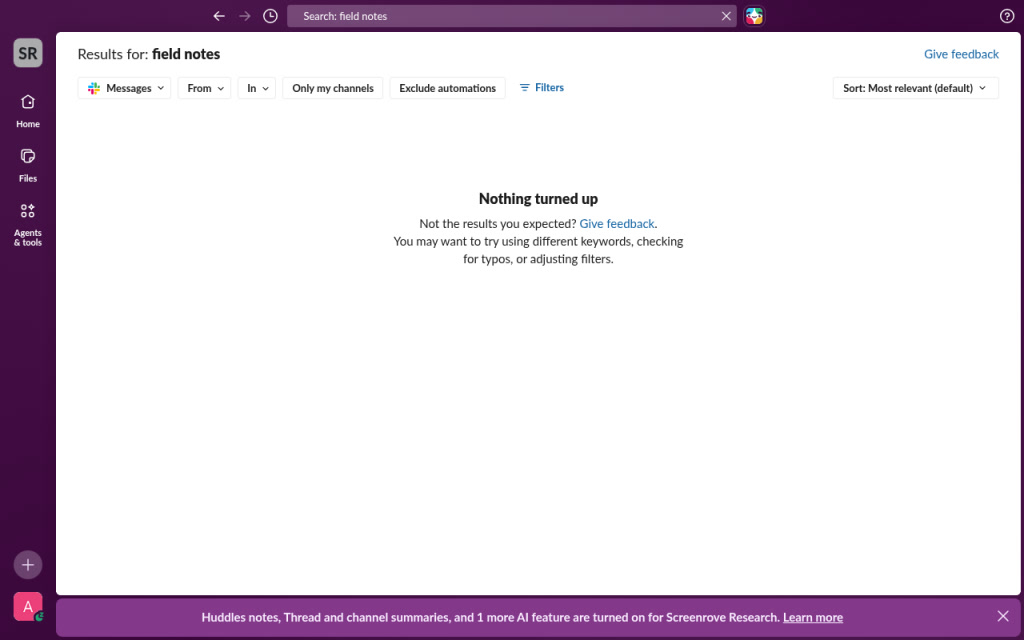 Slack Search empty