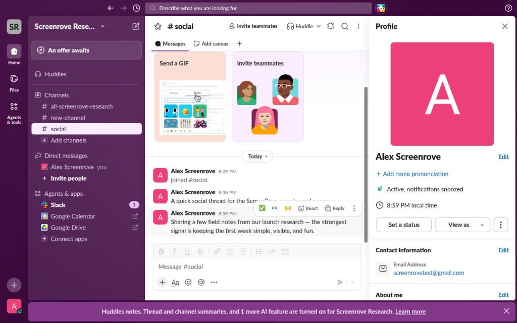 Slack Profile menu