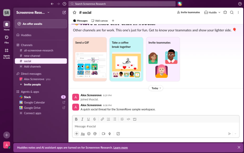 Slack #social channel