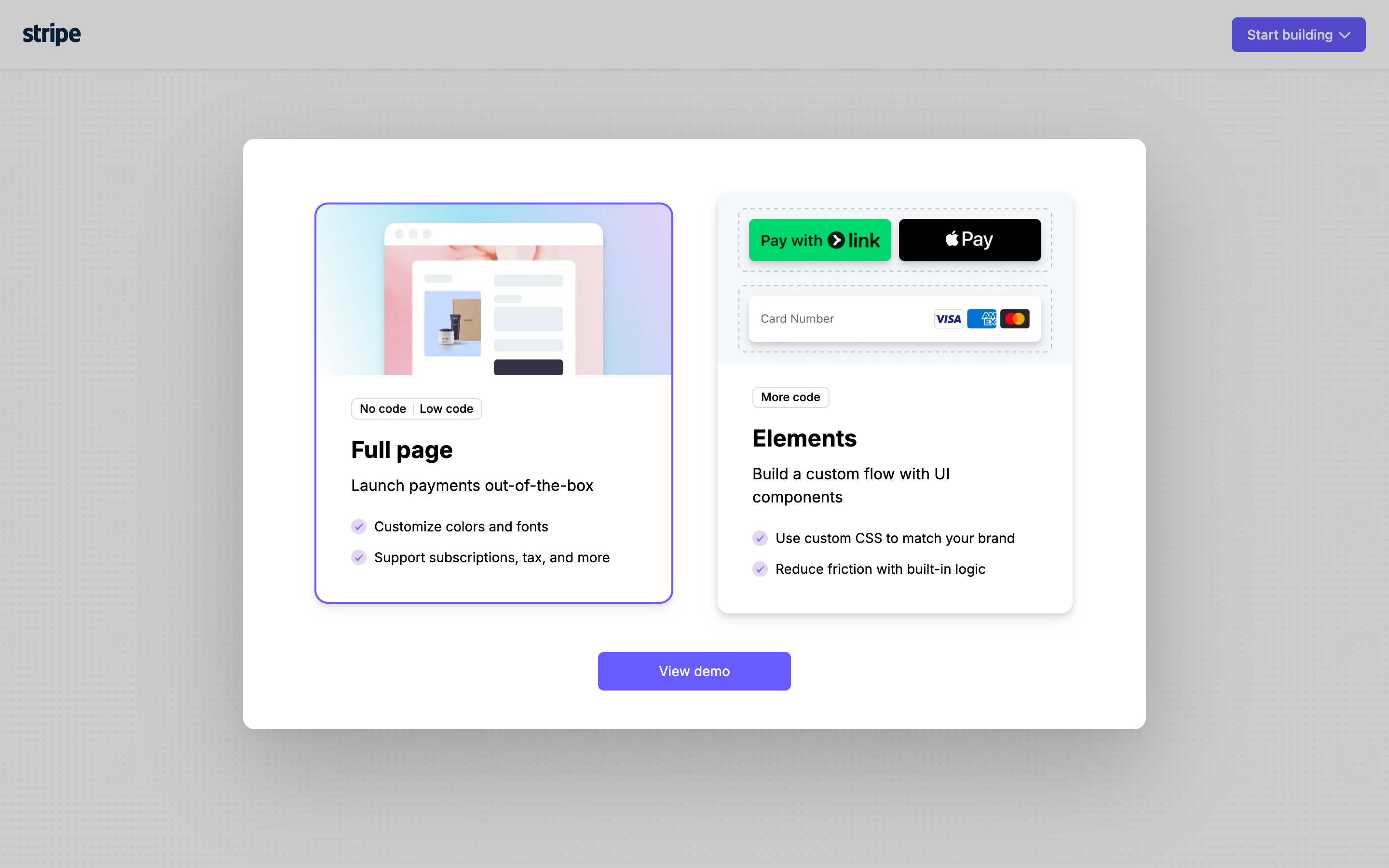 Stripe — Demo chooser