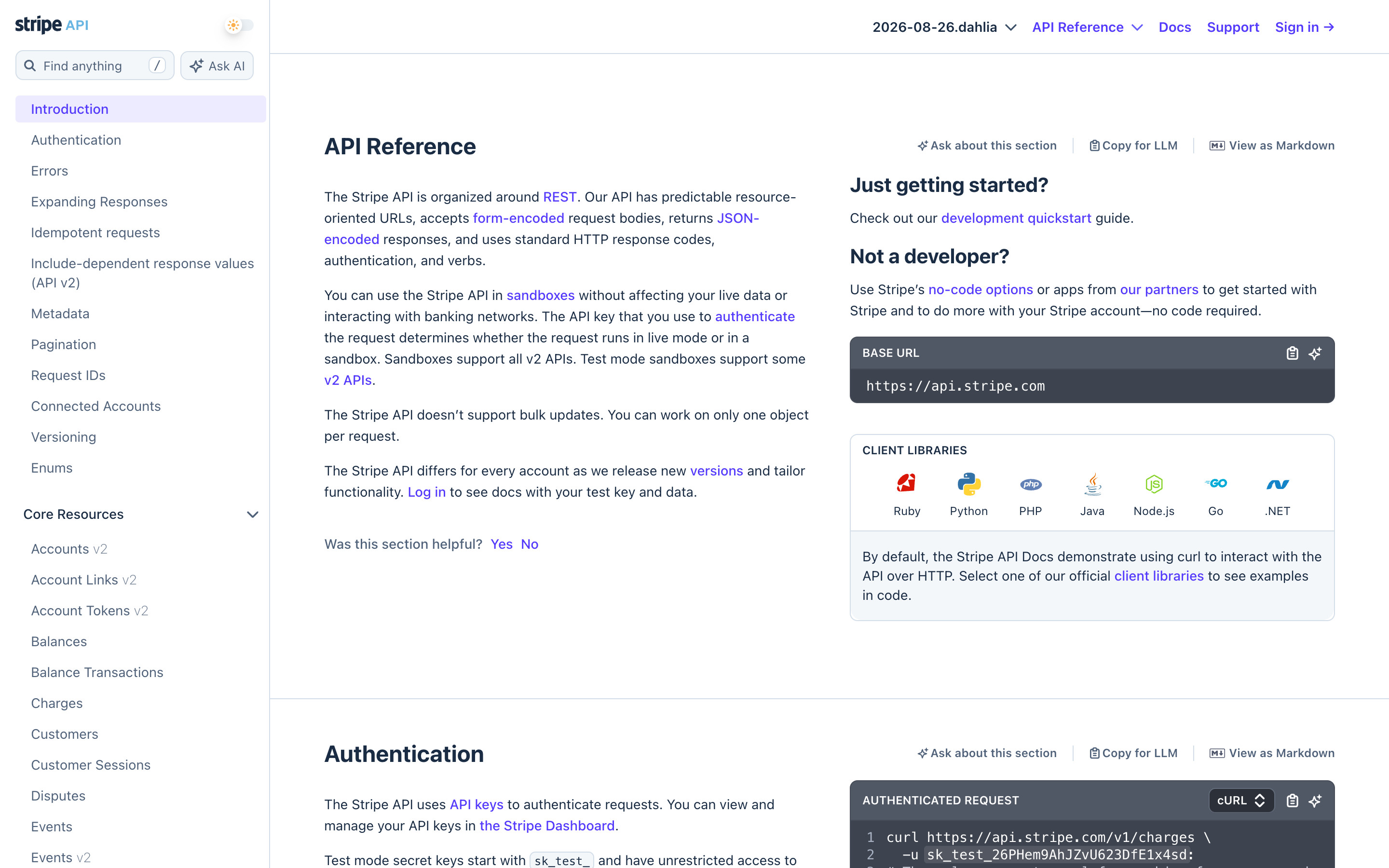 Stripe API reference