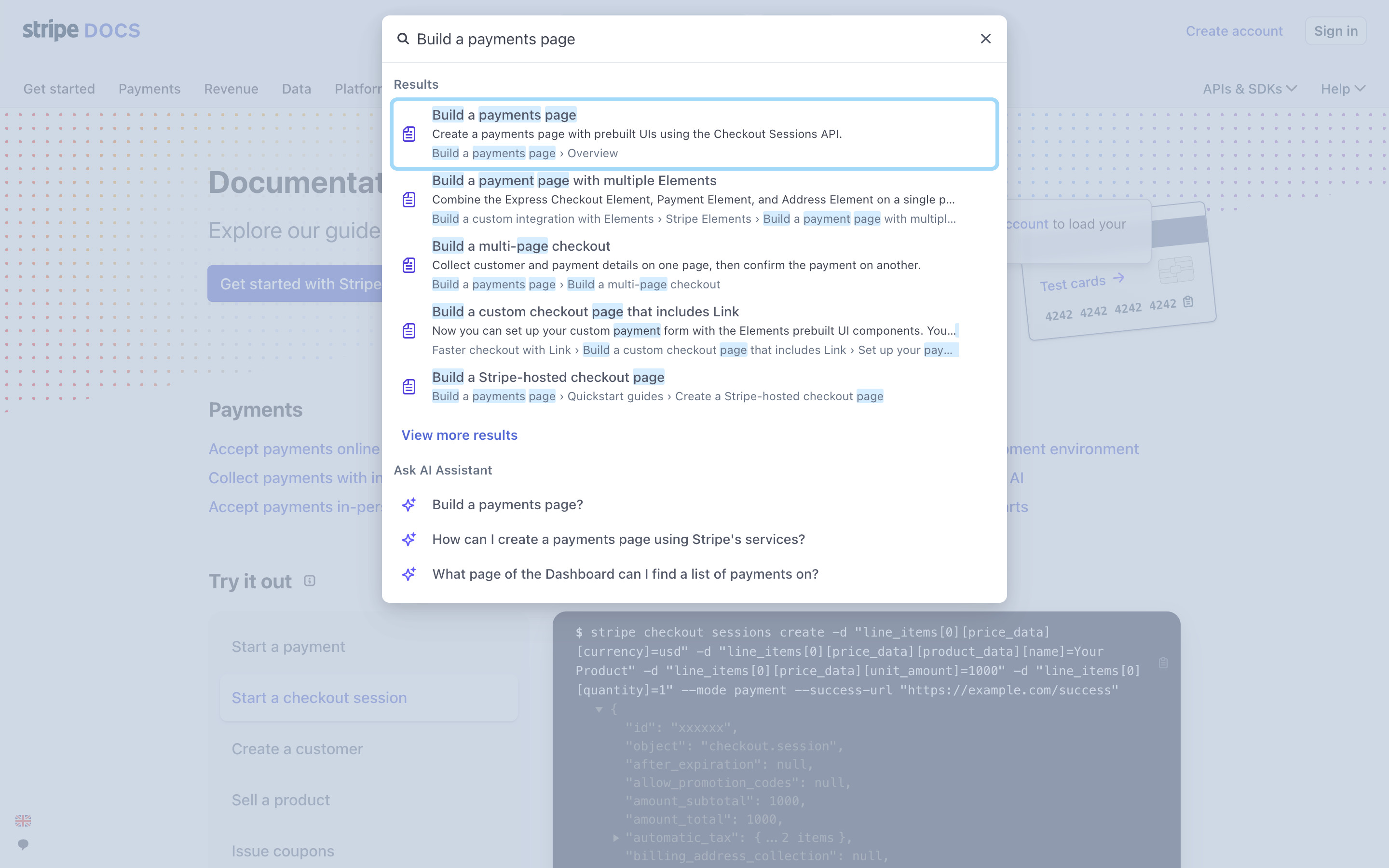 Stripe Search overlay