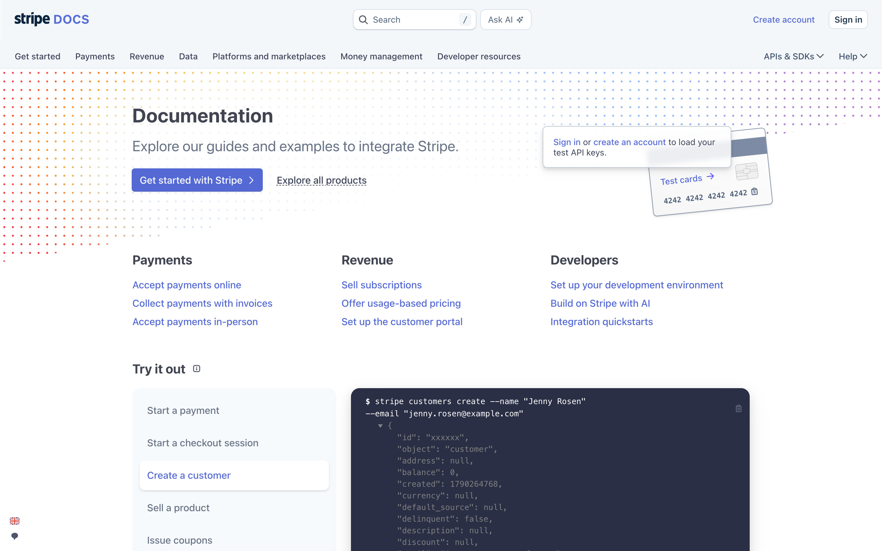 Stripe Try it out: Create a customer