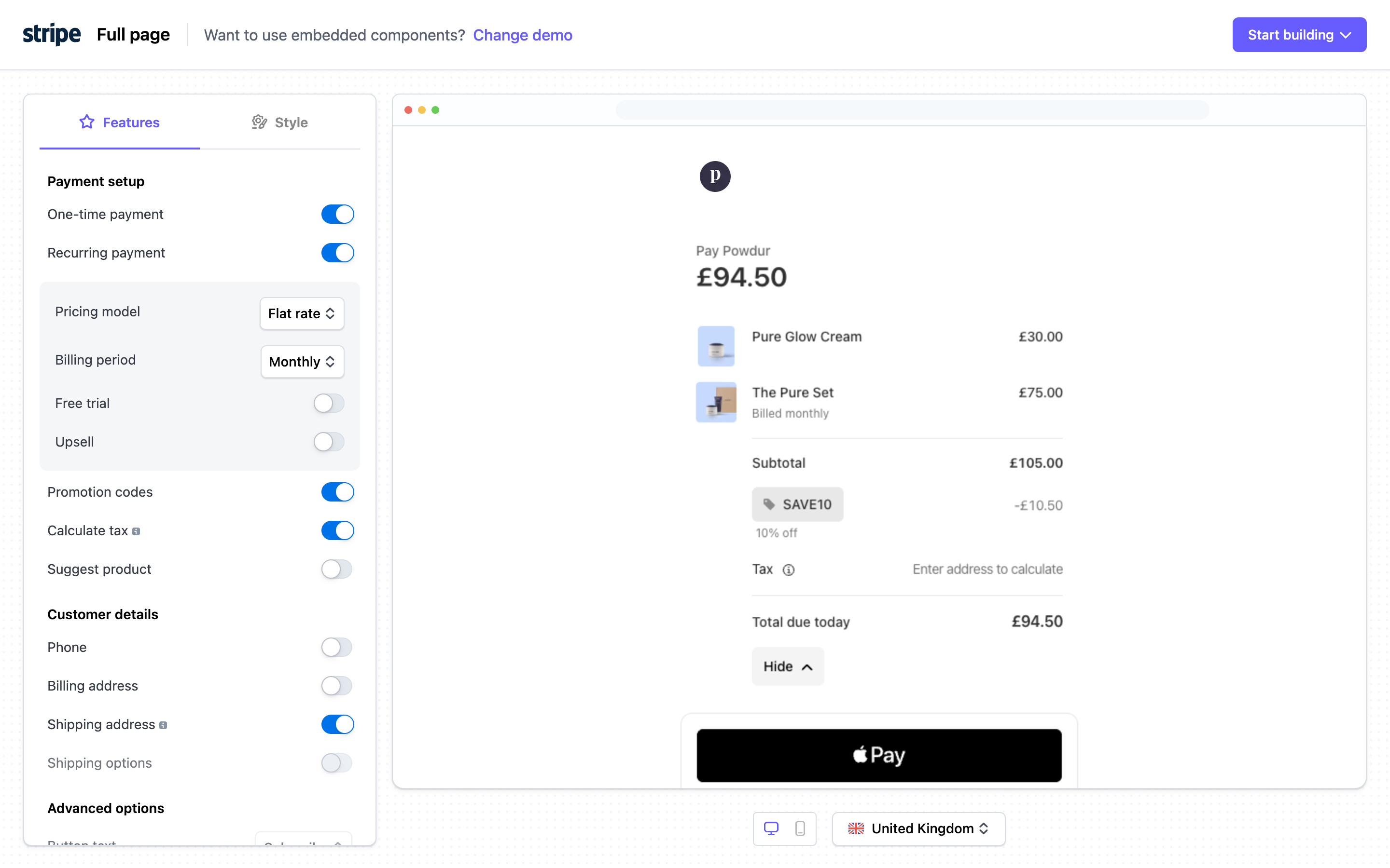 Stripe — Recurring payment on