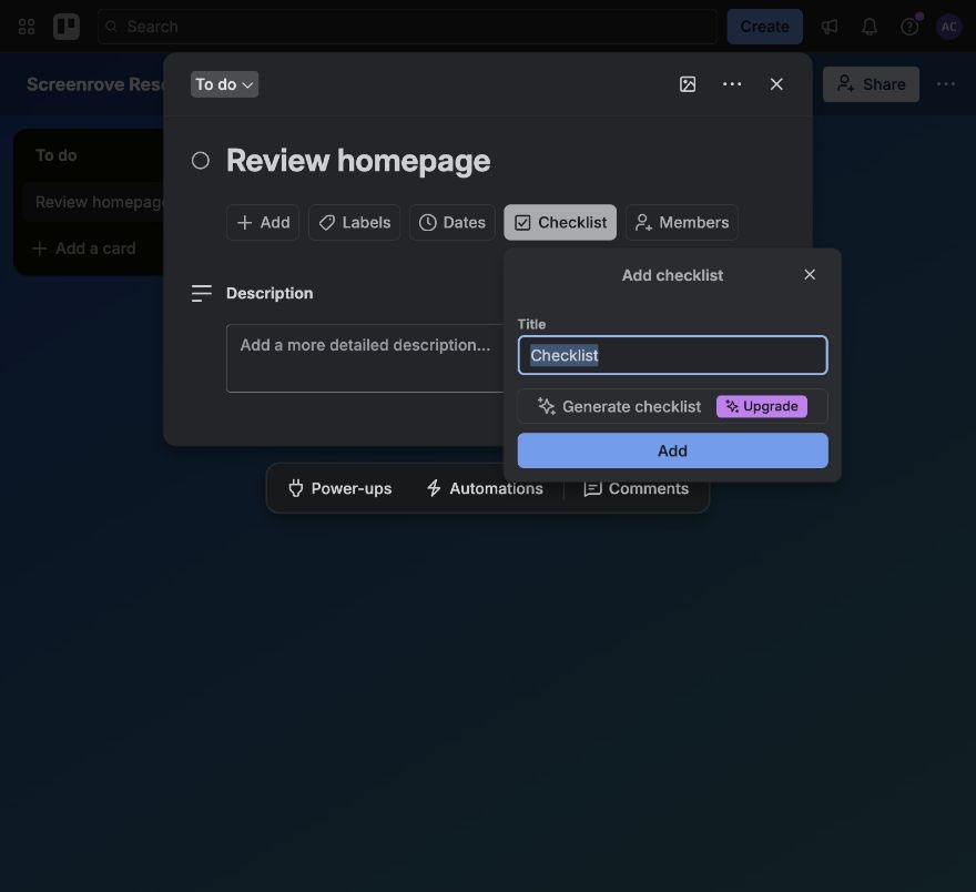 Trello — Add checklist
